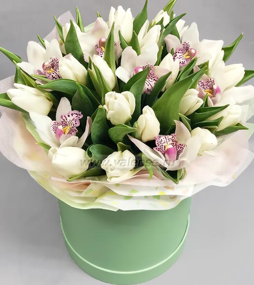 Тюльпаны c орхидеями - доставка цветов Валенсе вариант исполнения 1 