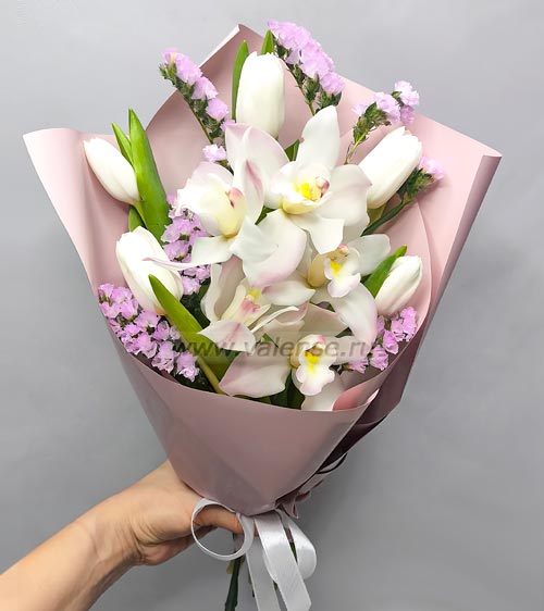 Орхидея, тюльпан, статица - доставка цветов Валенсе